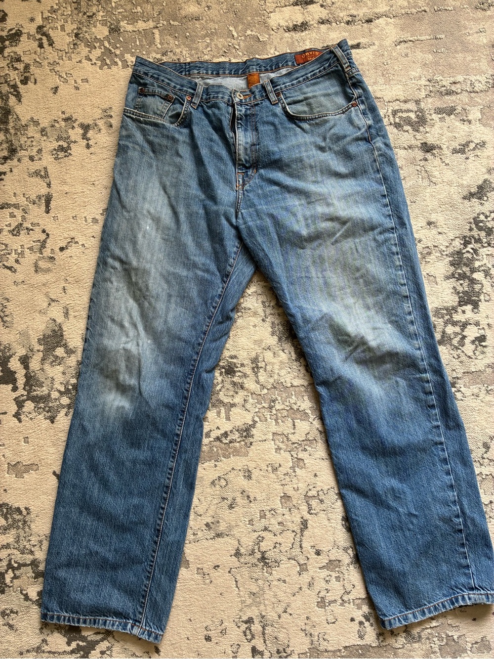 Orvis 1856 Jeans Mens 36x32 Blue Five Pocket Straight Leg Denim